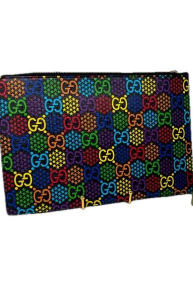 💯Authentic GUCCI Multicolor/Black GG Supreme Coated Canvas Psychedelic Pouch